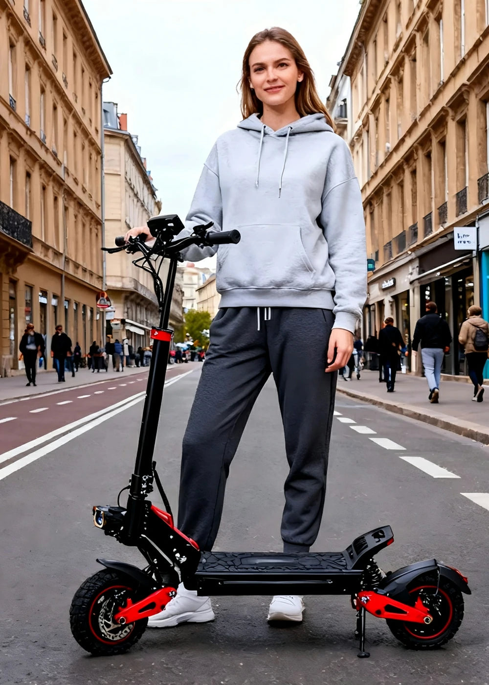 FREEBOY electric scooter male rider downtown city homepage banner image