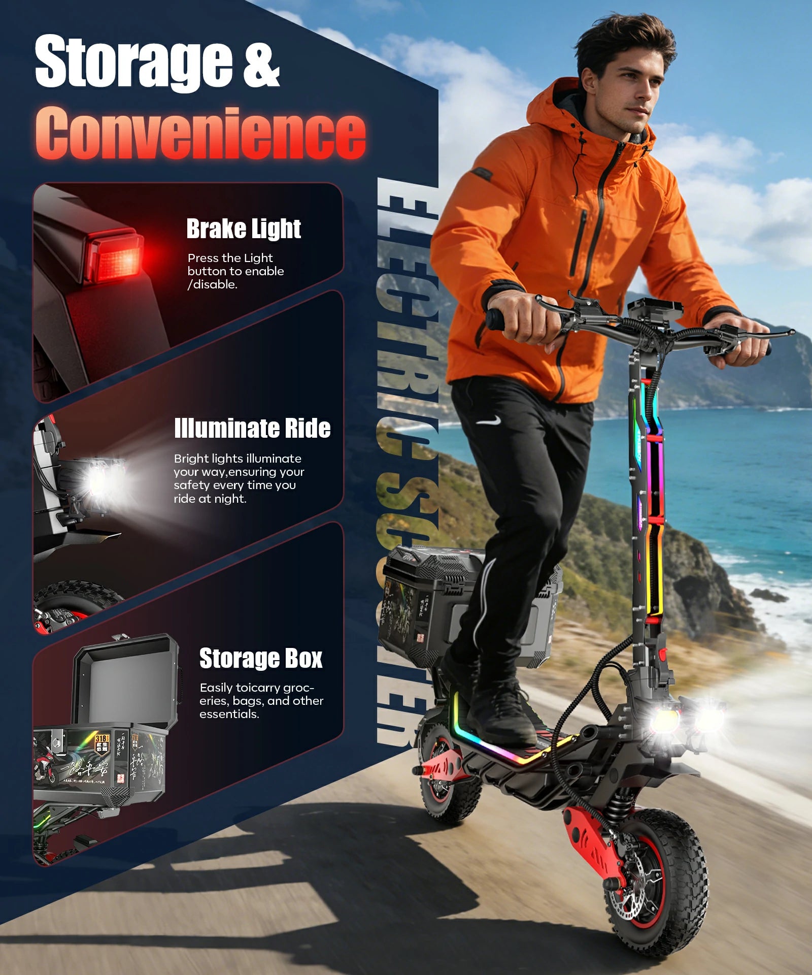 FREEBOY H10 electric scooter male rider outdoor off-road riding display graphic