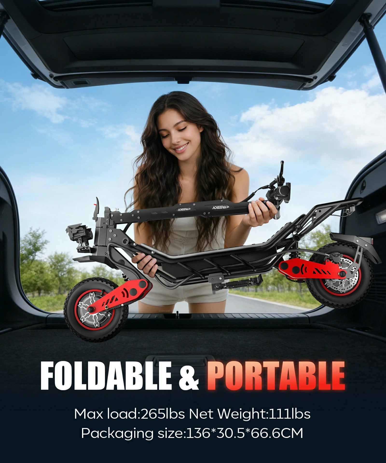 FREEBOY H10 lightweight commuter scooter woman city street riding scene