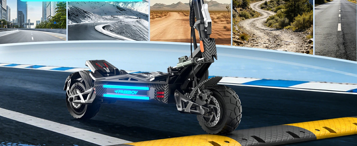 FREEBOY H16 electric scooter brake system performance feature infographic