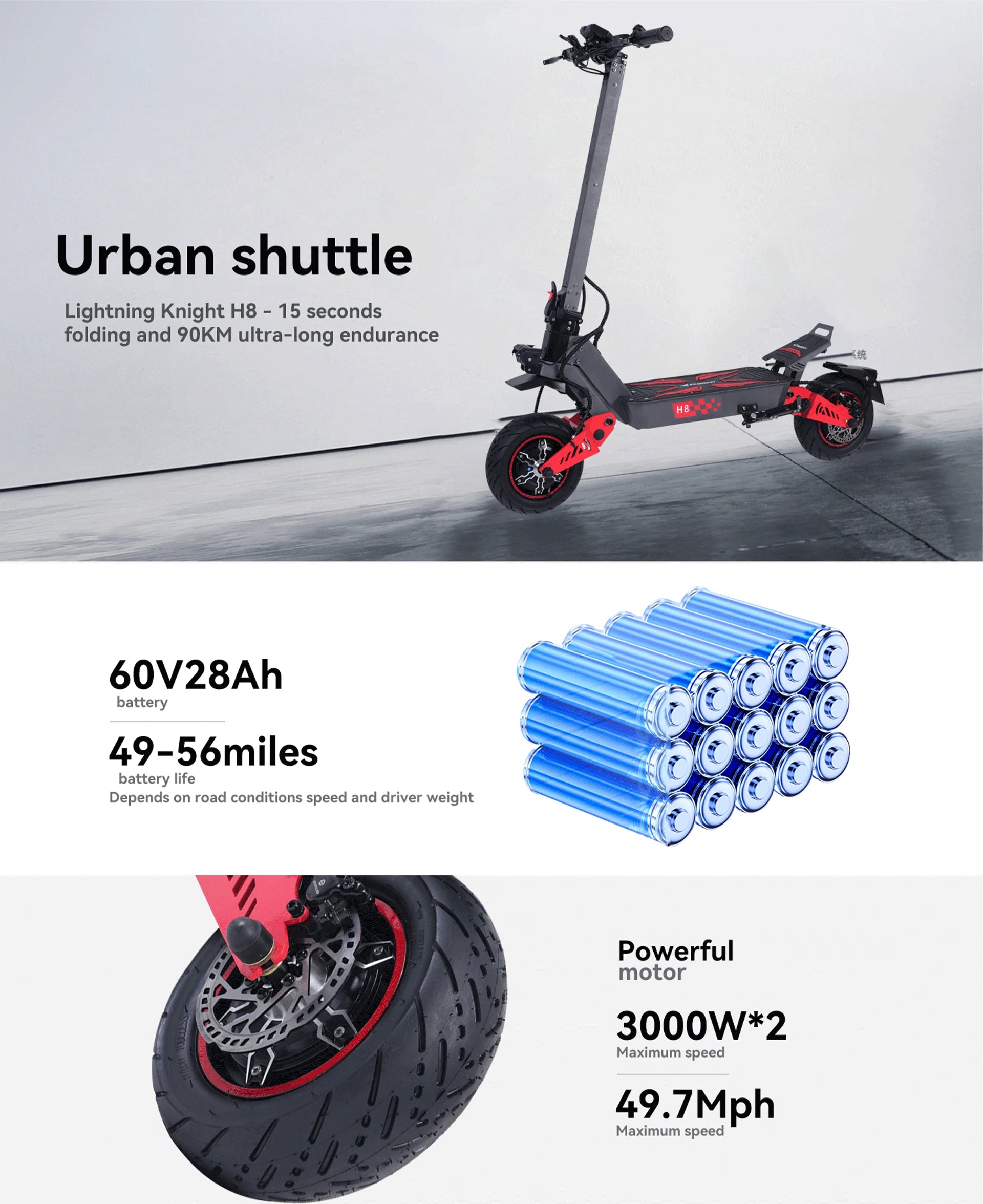 FREEBOY H8 scooter full accessory spare parts matching display infographic